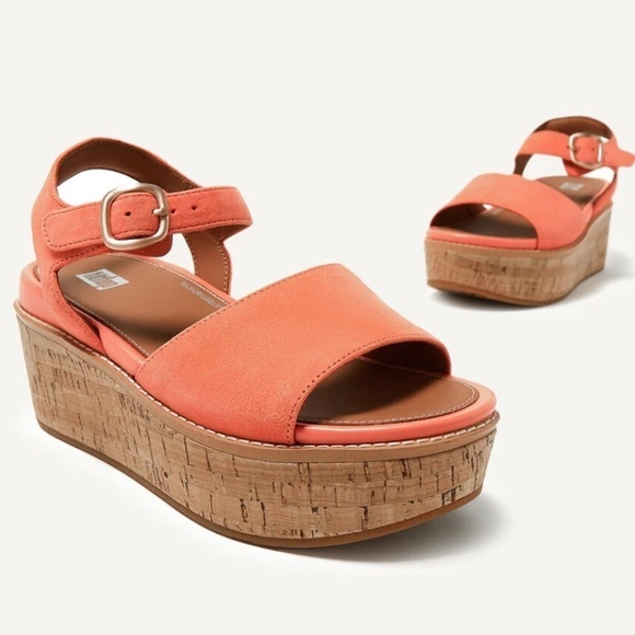FITFLOP Eloise Coral Platform Slingback Wedge Suede Leather Sandals SIZE 8.5 NWT - Picture 2 of 14